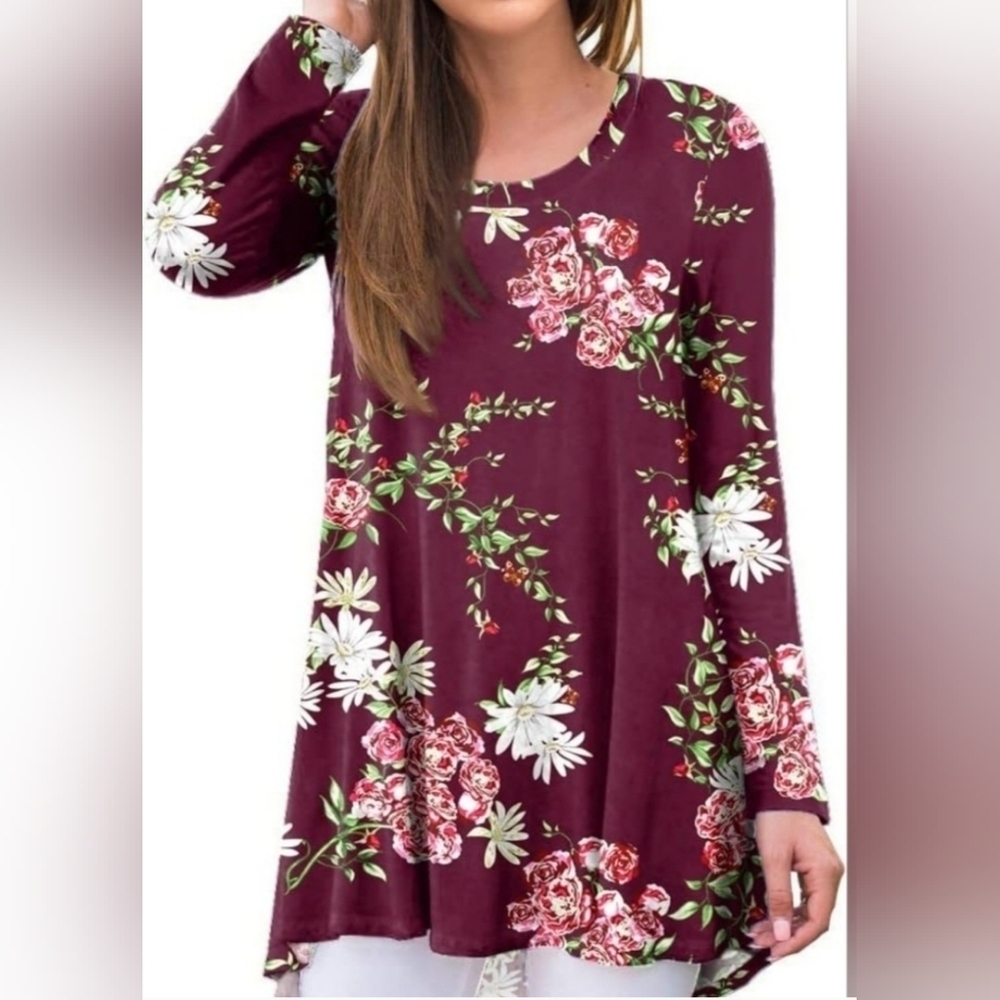 NWT Awuliffan Burgundy Floral Tunic size XXL
